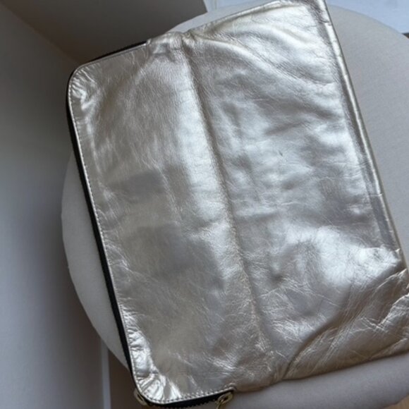 Brunswick & Co Gold Leather Avenue Fold Over Clutch with Zipper Closure - Picture 2 of 4